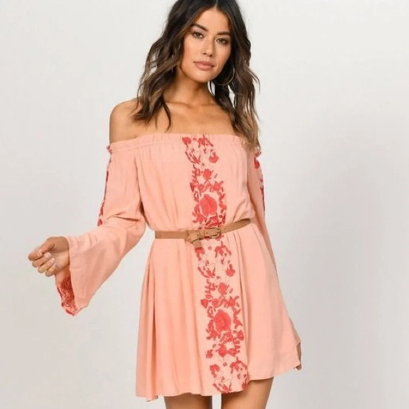 Tobi off shoulders BOHO BABE TERRACOTTA EMBROIDERY SHIFT DRESS size M - Picture 1 of 11